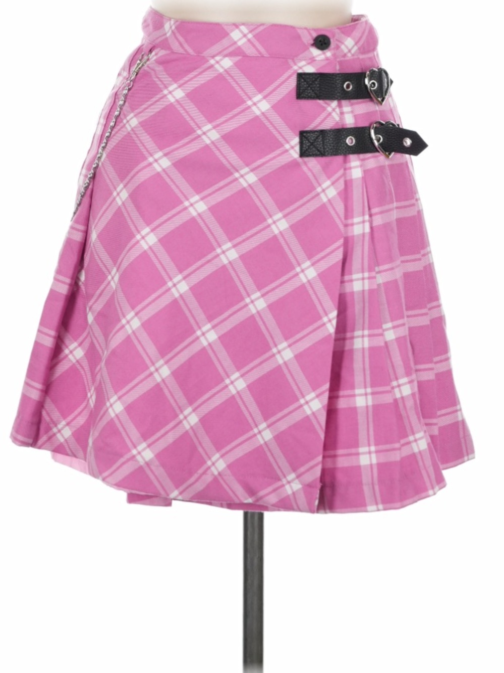 Women’s Lazy Oaf Check And Chain Kilty Skirt Sz8 Pink Plaid